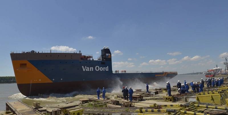 Van Oord’s new DP2 cable-laying vessel Nexus was launched at Damen Shipyards Galati (Photo courtesy of Damen)