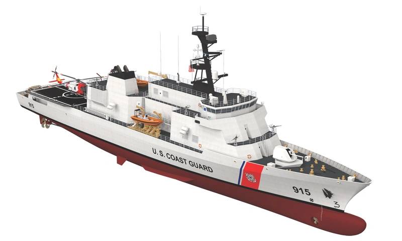 Winning Design: an early drawing of the USCG-select Vard 7 110 from Vard Marine and an updated version from the U.S. Coast Guard. (Image: Vard Holdings)