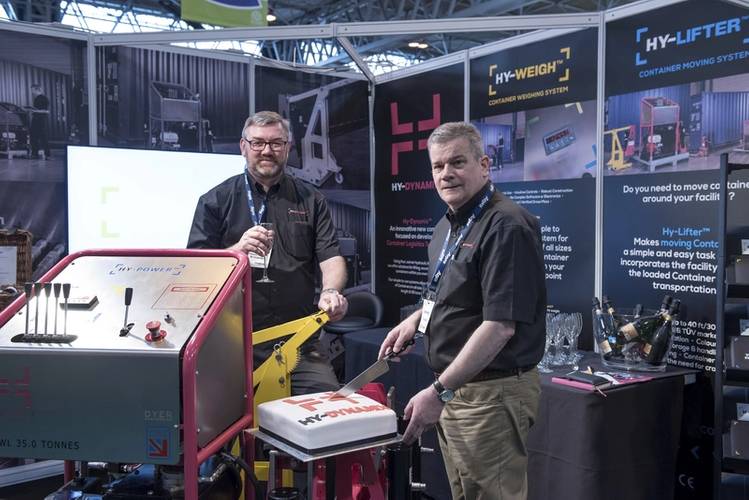 Hy-Dynamix officially launched the Hy-Weigh at Multimodal, at the Birmingham NEC, on Wednesday, May 11. Pictured left to right: Graeme Parkins, Managing Director, Glen Quickfall, Sales Director. (Photo: Hy-Dynamix)