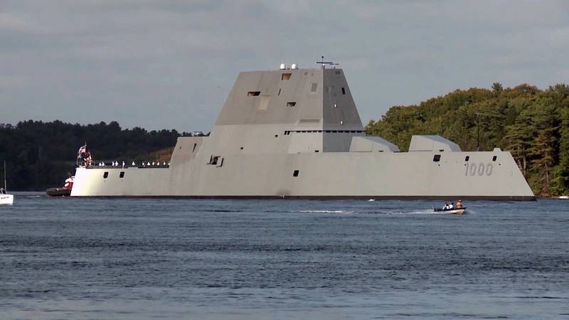 USS Zumwalt departing Bath Iron Works. Crewed by 147 Sailors, Zumwalt is the lead ship of a class of next-generation multi-mission destroyers designed to strengthen naval power. (U.S. Navy photo)
