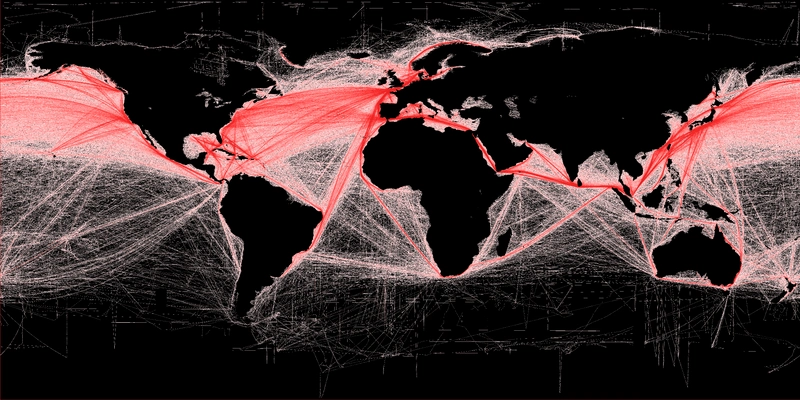 Global shipping routes crisscross the