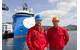 Chief engineer Jens-Kristian Rusten and Captain Trygve Valø are looking forward to start working onboard the new platform supply vessel Blue Guardian