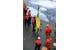 Coast Guard Cutter Healy deckhands prepare to lower an unmanned underwater vehicle, operated by the Woods Hole Oceanographic Institute, into the Beaufort Sea. WHOI scientists used the UUV to monitor ice conditions from below during the simulated exercise. (U.S. Coast Guard photo by Petty Officer 3rd Class Grant DeVuyst)