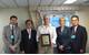 From left to right: Michael Vanderbeek, Deputy Port Director, Massport Maritime Department; Bruce Chen, Deputy Director General, Taipei Economic and Cultural Office in Boston; Captain Giuseppe Calio; Deborah Hadden, Port Director, Massport Maritime Department; and Peter Shih, Commercial Director, Taipei Economic and Cultural Office in Boston presenting Captain Calio with a plaque for the ship’s maiden call