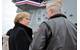 Susan Ford Bales, daughter of late President Gerald R. Ford and ships sponsor, speaks with Capt. John Meier, prospective commanding officer for the future nuclear-powered aircraft carrier USS Gerald R. Ford(U.S. Navy photo by Mass Communication Specialist 1st Class Nathanael Miller/Released)