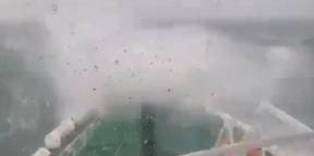Waves Slam Ferry in Long Island Sound